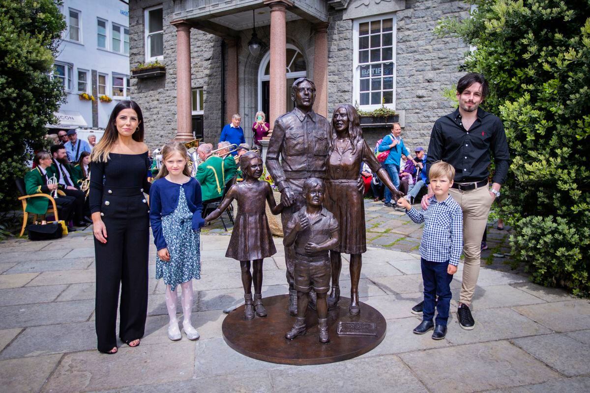 The models for the statue. Left to right, Erica de Sousa, Sylvia Glencross, 8, Rupert Glencross, 4, and Harry Turner. (Picture by Sophie Rabey, 29529051)