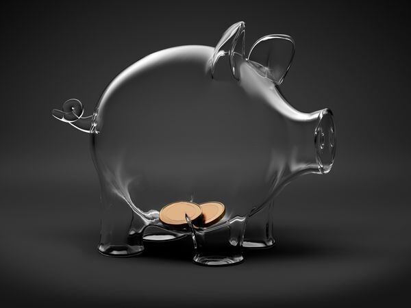 Empty glass piggy bank with Euro coins on dark background - 3d illustration (31315829)