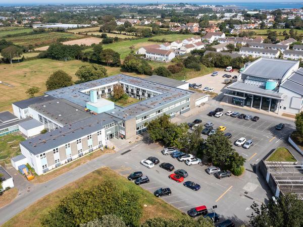 Picture By Peter Frankland. 07-09-21 Generic drone image of Les Ozouets Campus - former St Peter Port School. The site could be turned into a sixth form college at a cost of £40m.. (32578704)