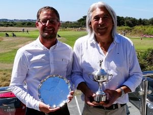 GOLF Appleby L'Ancresse Open 2022. Scratch Salver winner Steve Mahy, left, and Open winner Paul Le Page..Picture by Gareth Le Prevost, 06-08-22. (31120915)
