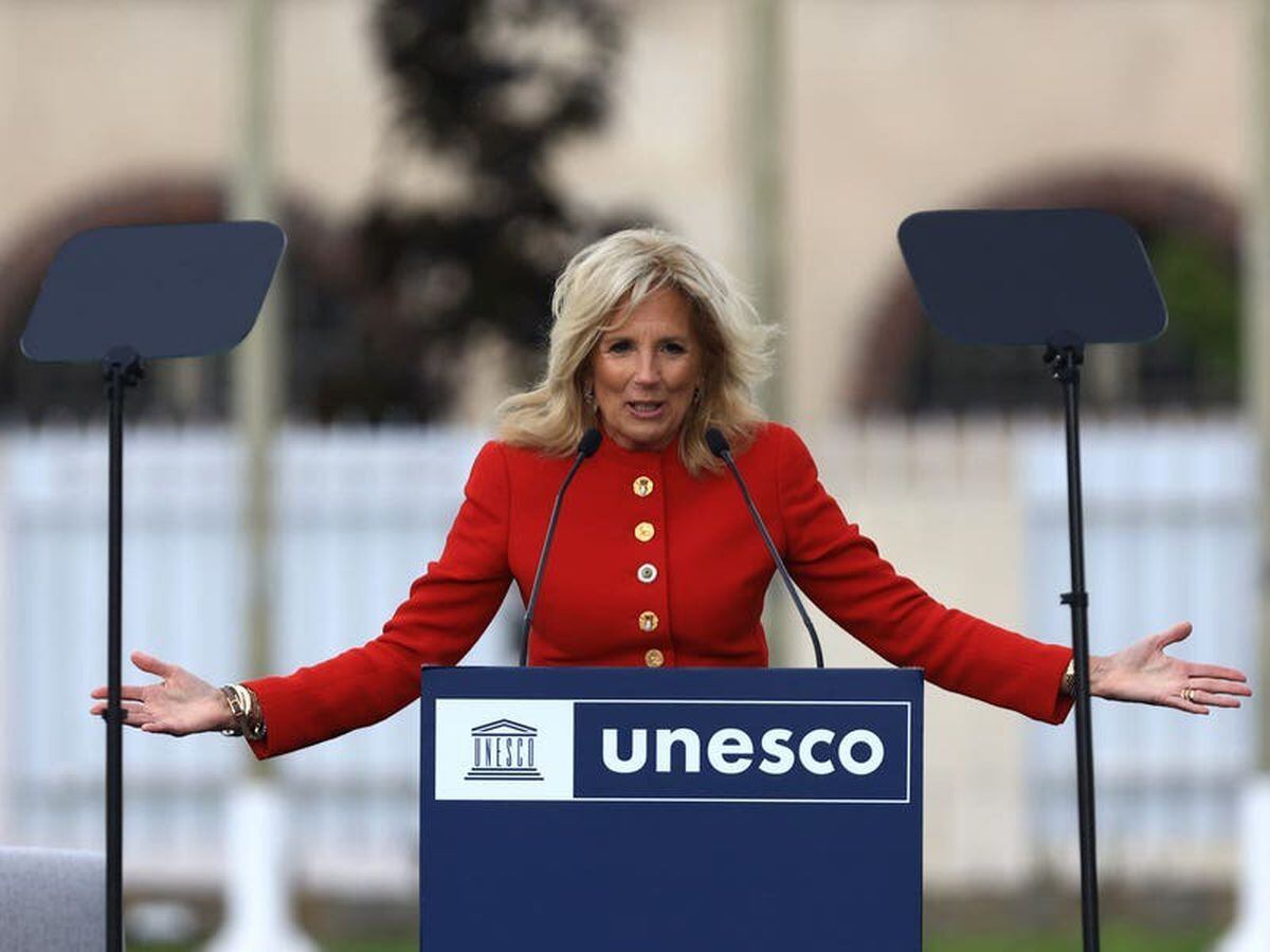 Jill Biden marks US re-entry into Unesco with flag-raising ceremony in Paris
