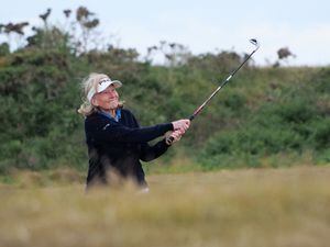 Kay Mapley eyes up an approach shot during the Women's Island Golf Championship final on Sunday at L'Ancresse where she beat Mary Bate 2 up to win the De La Rue Trophy for the seventh time. Full story Pages 28-29. (Picture by Gareth Le Prevost, 30894254)