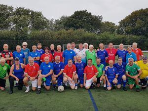 Local walking football players with the visiting Parkinson's UK team. (32544219)