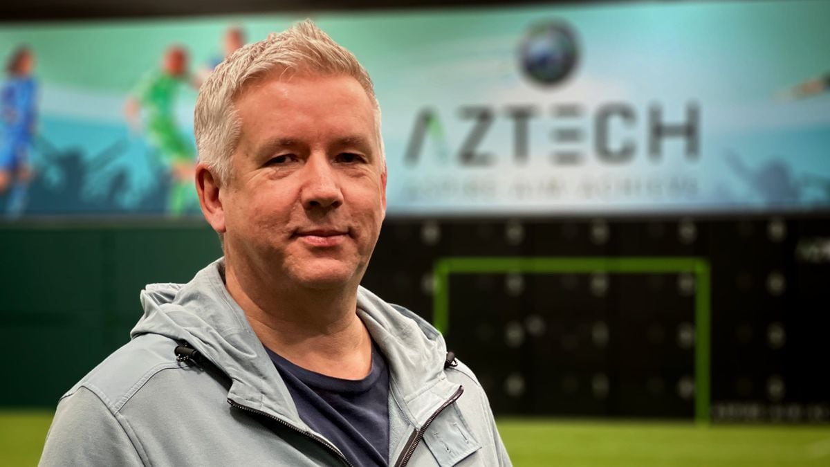 Aztech Arena owner Rob Jones standing on the indoor 3G pitch at the new high-tech football centre. (Picture by Tony Curr)
