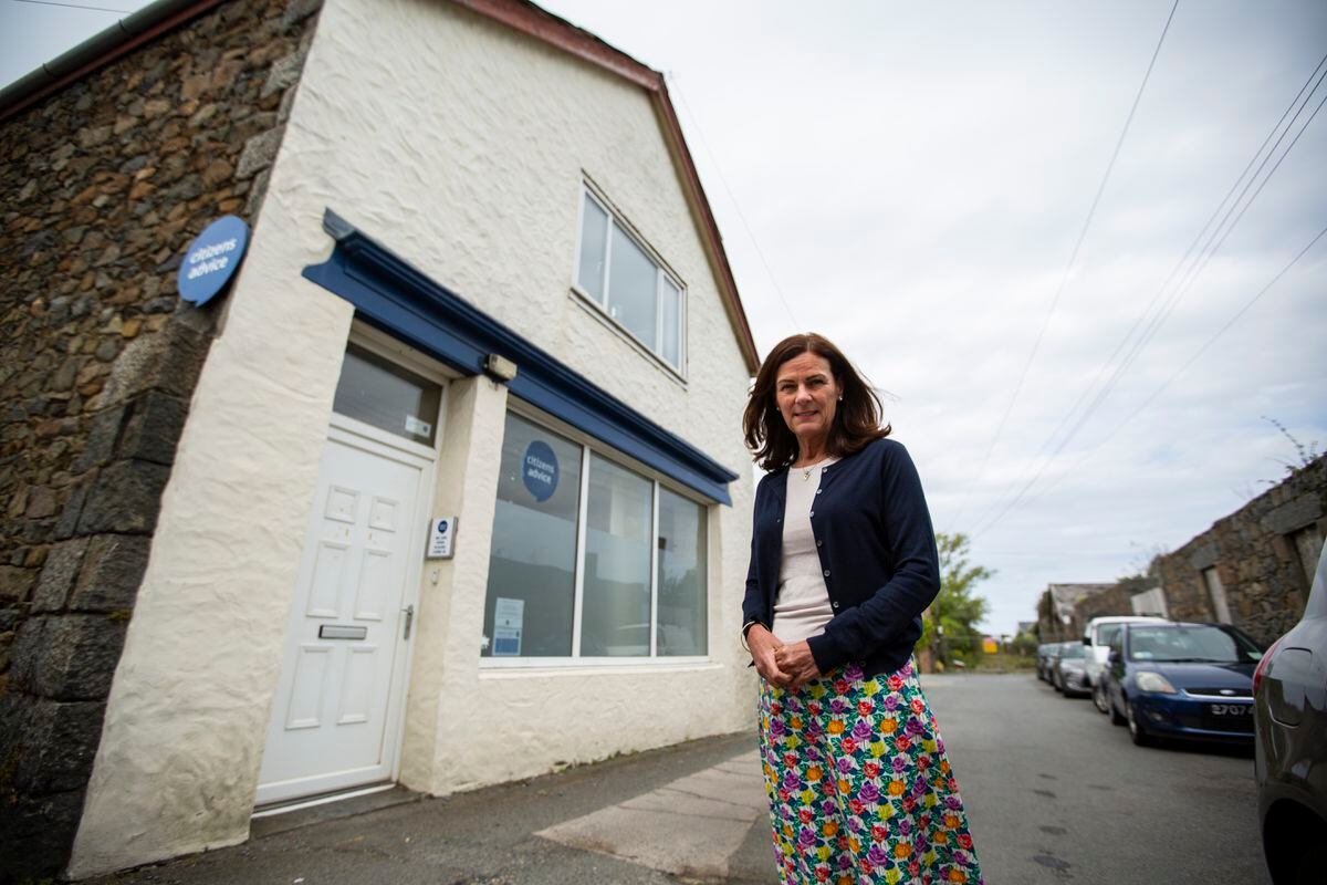 Citizens Advice Guernsey chief executive Kerry Ciotti outside its Bridge Avenue offices, which are on the edge of the Leale’s Yard site and could be impacted when development work starts. (Picture by Luke Le Prevost, 30831297)