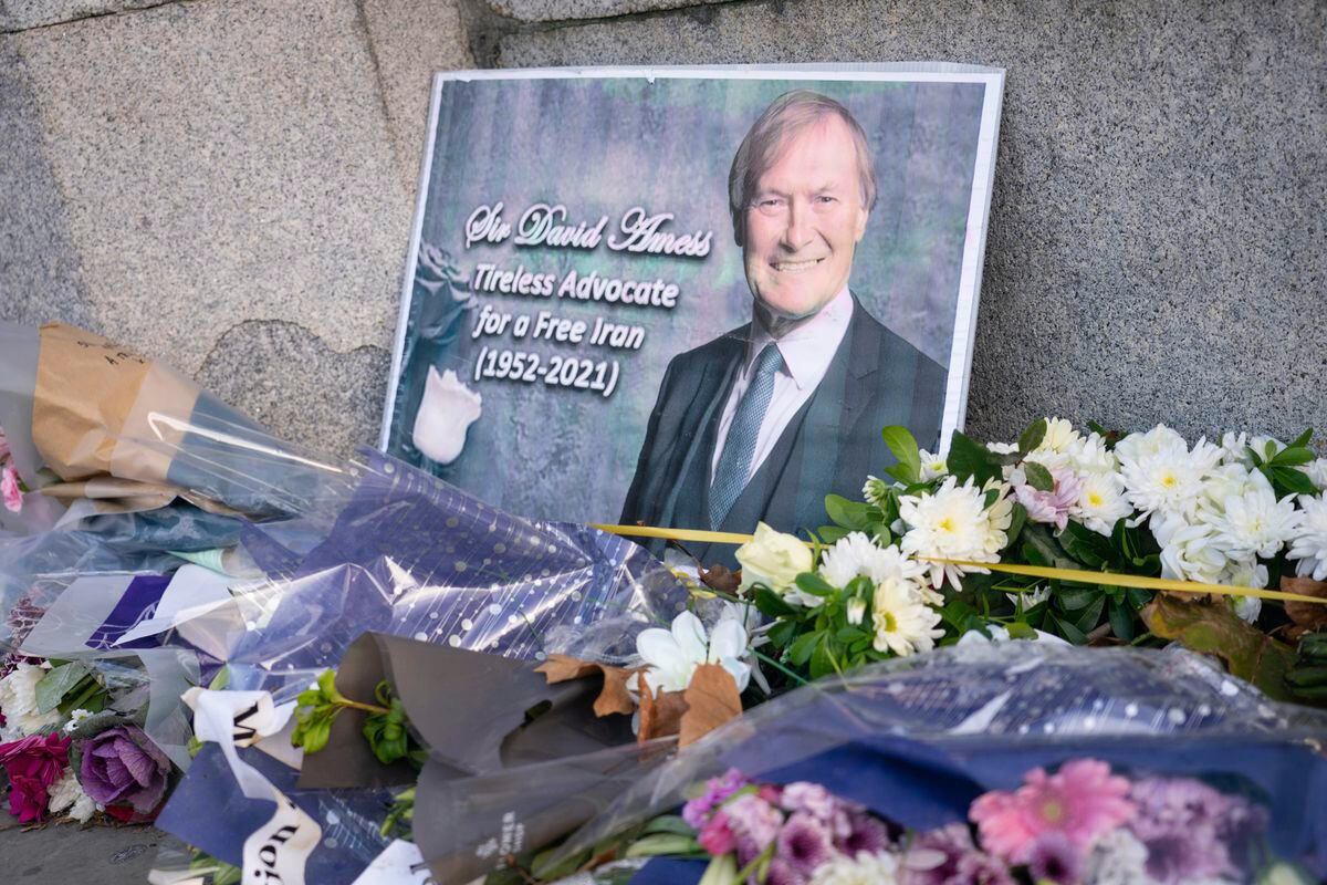 Flowers left in memory of Sir David Amess outside the Houses of Parliament, in Westminster, London. Friday October 22, 2021. (30123571)