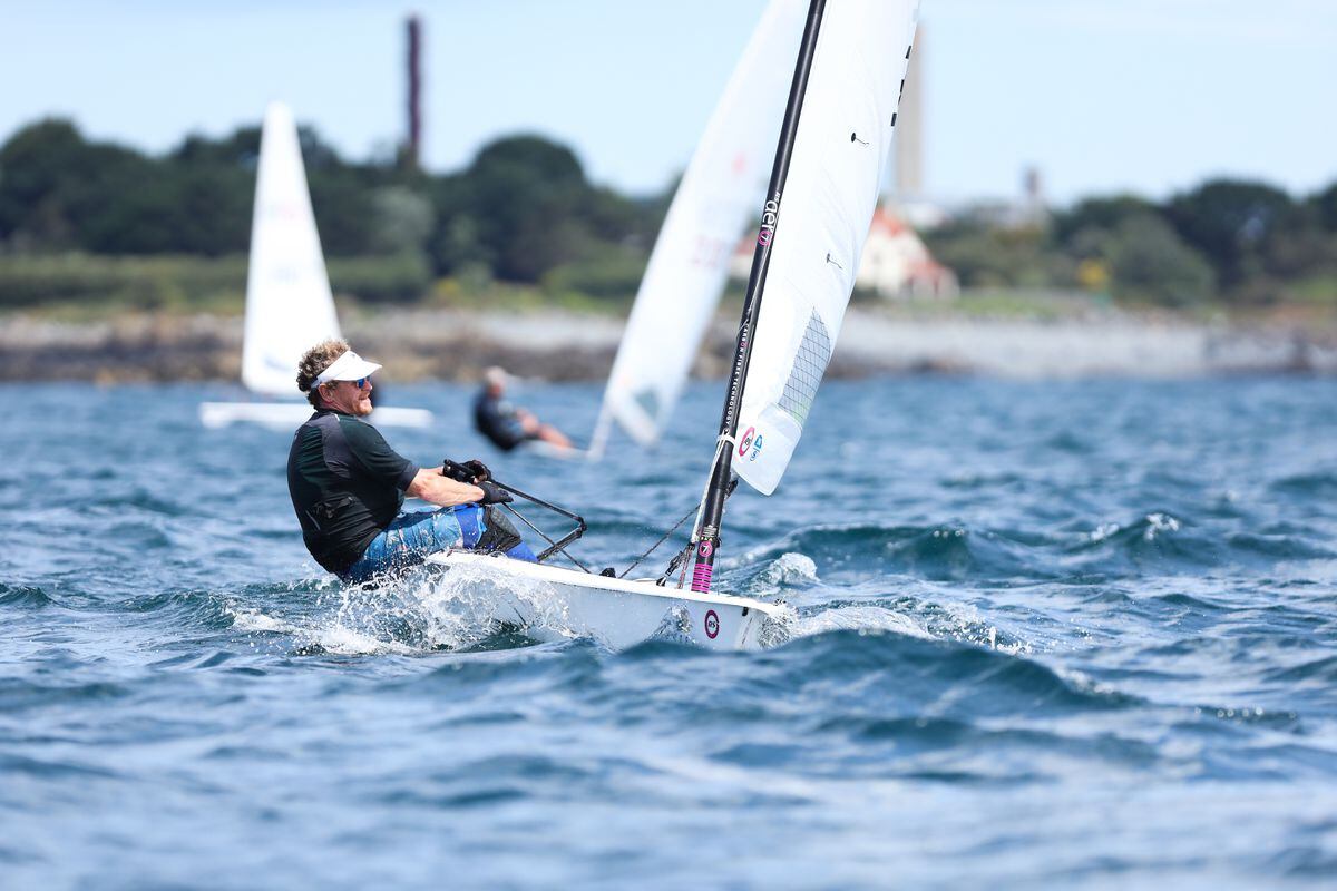 Working hard upwind, Dave Aslett competing in his Aero at last year's Dorey Financial Modelling Regatta. (Picture by Pierre Bisson, GsyPhoto, 31772113)