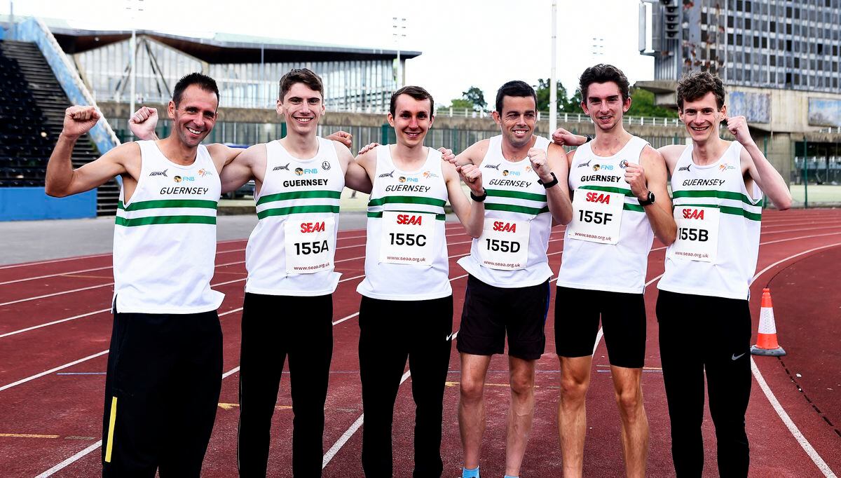 The Guernsey men's squad who finished fifth at the Southern Road Relays. Left to right: Steve Dawes, Richard Bartram, Sammy Galpin, James Priest, Alex Rowe, Sam Lesley. (Picture by Mark Shearman, 31303428)