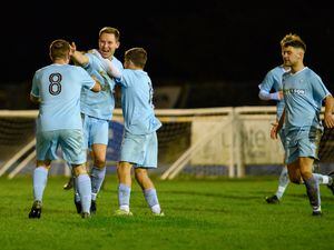 Pic supplied by Andrew Le Poidevin: 18-11-2022...Bels v North at The Track. FNB Priaulx League Football. Danny Cooley celebrates scoring the opening goal.. (31493606)