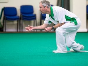 Picture by Sophie Rabey.  11-01-20.  Indoor Bowls Action for opening games of Channel Island Finals Weekend.  Guernsey vs Jersey Men's Pairs.  Mike Le Noury (Guernsey). (26869166)
