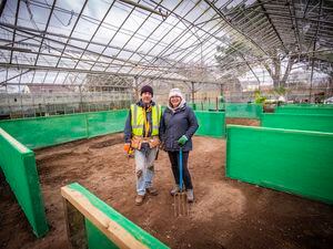 Picture by Sophie Rabey.  04-01-22.   Andy and Jane King have been busy building more allotments at La Haute Lande Vinery on Les Abreuveurs Road after a high demand in the garden spaces... (30361778)