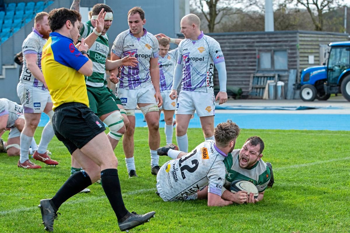 Tom Ceillam celebrates scoring his try at the end of the first half. (Picture by Martin Gray, 30599495)