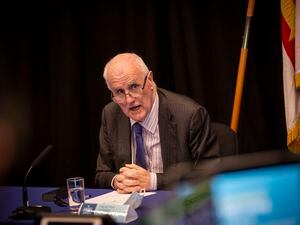 CCA chairman Deputy Peter Ferbrache talking at the briefing at the end of November. (Picture by Sophie Rabey, 30383562)