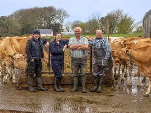 Left to right, farm manager Andrew Eastabrook, Charlotte Bolding, Tony Vile and Graeme White.