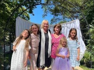 The current school children following their farewell summer concert in July 2023. Despite the tiny cast, the children excellently performed the story of the women from Romeo and Juliet to a packed house of islanders, guests, and former Herm children and parents. Pictured left to right – Megan Senior, Felicity Hastings, teaching assistant Debbie Hobbs, teacher Mary Carey, Eva Dowding and Grace Senior. (32300032)