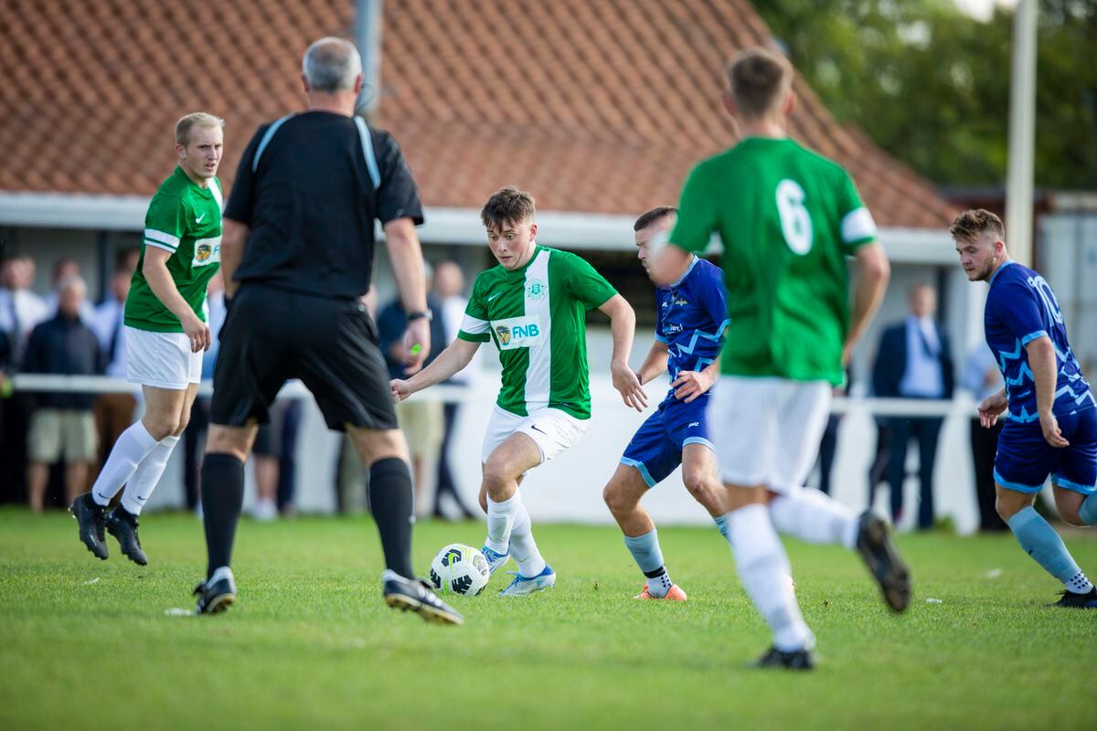 Goal-scorer Cal Le Lacheur on the ball for Guernsey U21s. (Picture by Luke Le Prevost, 31301296)