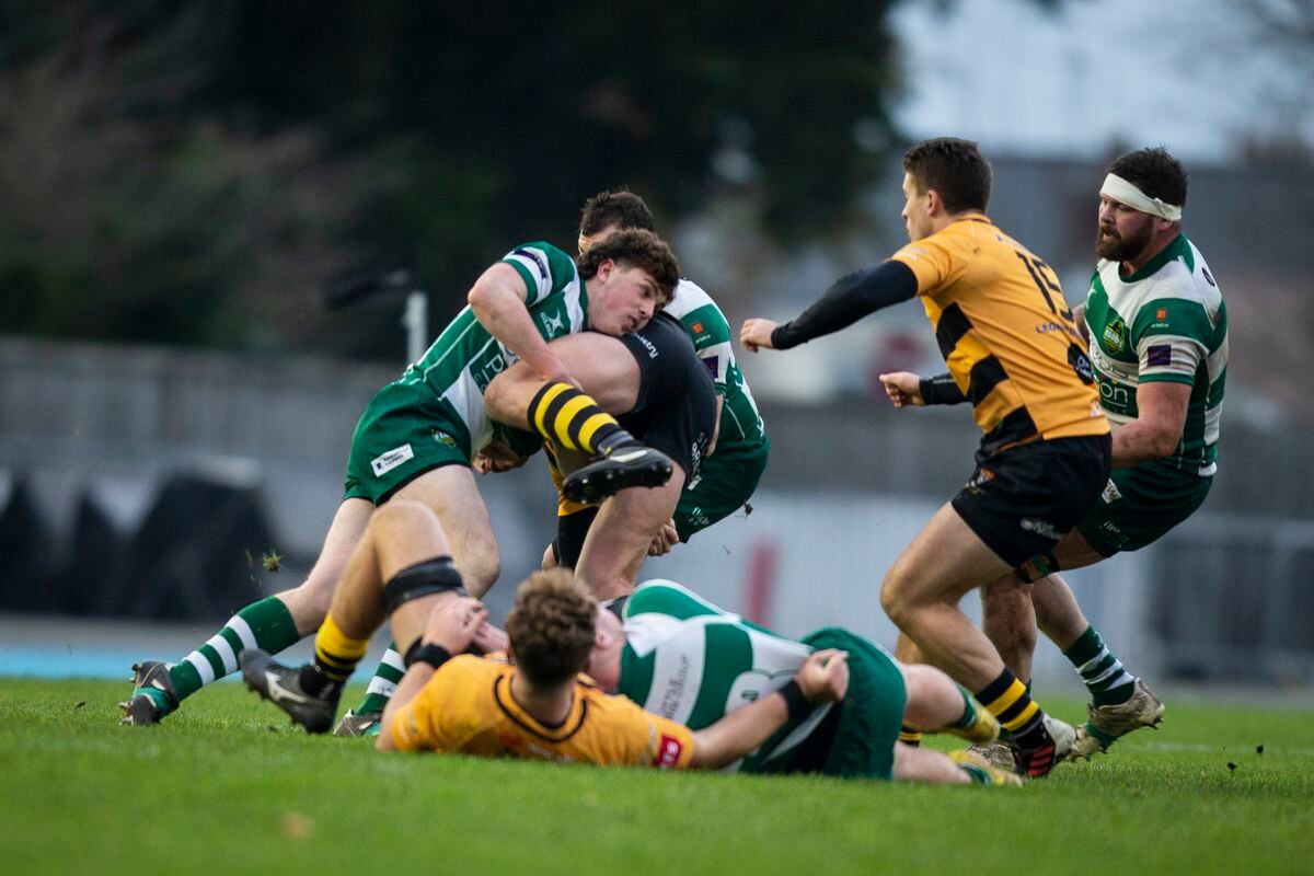 Oscar Bailey making a tackle on his Raiders debut against Canterbury on Saturday. (Picture by Luke Le Prevost, 31533037)