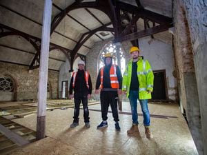 Picture By Peter Frankland. 22-12-21 Update on Ebenezer Church development. With Pulse Group. L-R - David Doherty, site foreman, Dan Maree, director of Pulse Group and Piers Murphy, project manager.. (30337960)