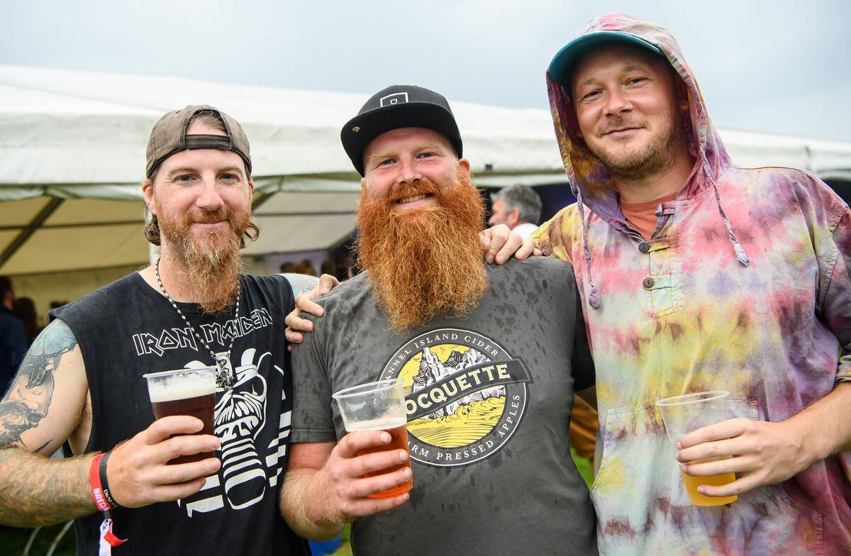 Daz Carre, left, Craig Nicholson and James Breban, right, at Vraicfest 2023 which was held at L’Eree Aerodrome on Saturday. (Pictures by Andrew Le Poidevin, 32535831)