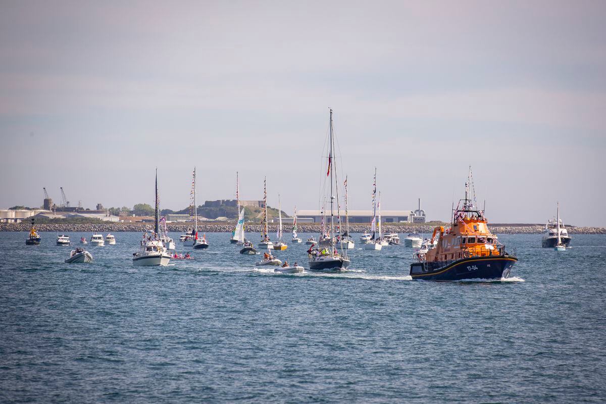 The Yacht Club sail past from St Peter Port Harbour to Fermain for the Queen Elizabeth’s Platinum Jubilee celebrations. (Pictures by Sophie Rabey, 30889486/506)