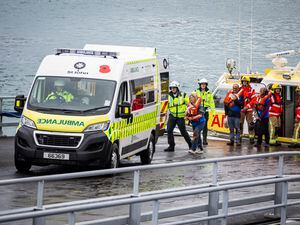 ‘Casualties’ from the cruise ship which had been abandoned are taken from the Flying Christine III to an ambulance.  (Picture by Luke Le Prevost, 31447768)