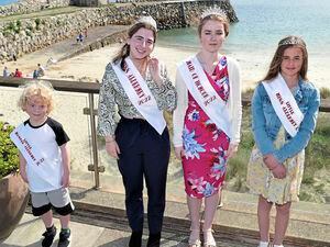 Reigning Miss Alderney Courteney Benfield, second left, with her maid of honour, Amelie Carpenter, 16, alongside her. Also pictured are the Master and Miss Junior Alderney winners from 2022, Jacob Parmentier and Eveleyn Benfield, 10.