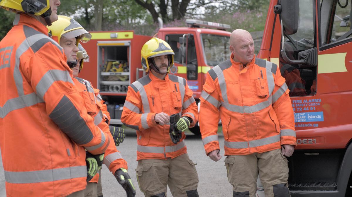 A screen shot from Gaz Papworth’s film, Man Down, involving firefighters from the Guernsey Fire & Rescue Service.