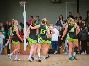 Picture by Sophie Rabey.  05-04-22.  Netball Action at Grammar School.  Premier Division - Rezzers Green V Lightning A.  Celebration shots.. (30690365)