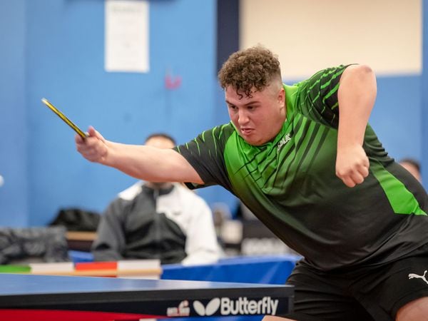 Pic supplied by Andrew Le Poidevin: 30-04-2022...Guernsey v Jersey playing for the Green Trophy at Hougue du Pommier Table Tennis Centre. Ben Foss. (30775267)