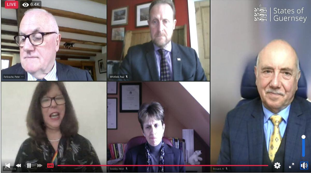 Online Covid media briefing by CCA in March 2021. Clockwise from top left: Peter Ferbrache, Paul Whitfield, Al Brouard, Heidi Soulsby and Dr Nicola Brink. (32165191)