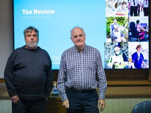 Deputies Peter Roffey, left, and Peter Ferbrache at the press briefing on proposed tax changes including a 5% GST. (Picture by Peter Frankland, 31516255)