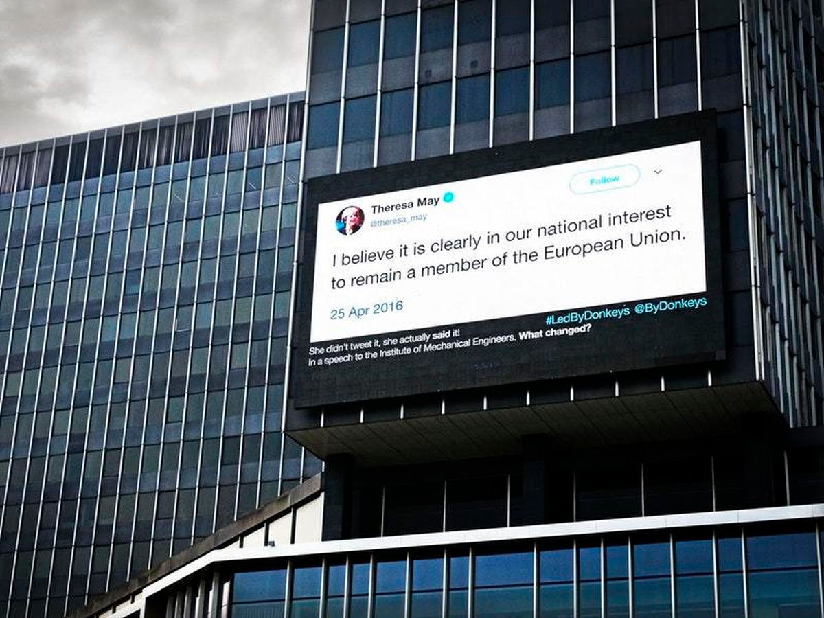 Huge billboard in Brussels to remind Theresa May she supported Remain