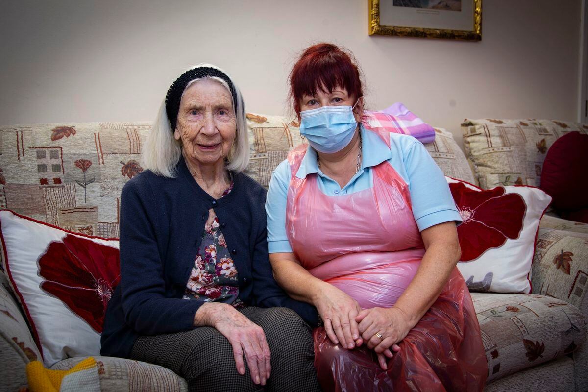 La Grande Lande Residential Home senior carer Sharon Patterson with resident Audrey Hardwick.  (Picture by Sophie Rabey, 30257940)