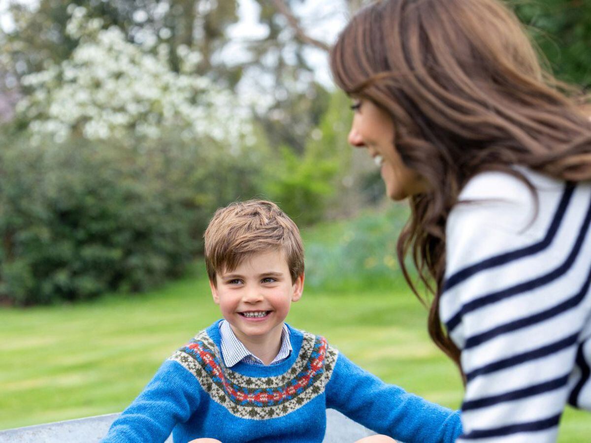 Prince Louis pictured being pushed in wheelbarrow by Kate before fifth ...