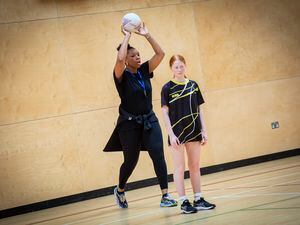 Picture by Sophie Rabey.  18-03-23.   England International Eboni Usoro-Brown, Commonwealth Games gold medallist, is over in Guernsey to hold a netball workshop.. (31920272)