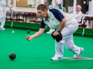 Picture by Luke Le Prevost. 17-12-22..Island Indoor Bowls finals action at the Indoor Bowls Centre - Women's singles. Ali Merrien. (31580004)