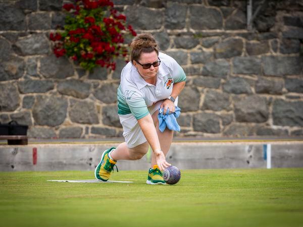 Picture by Sophie Rabey.  20-08-22.  Bowls Guernsey Island Championships Semi-Finals..Brookman Ladies Pairs..Lucy Beere.. (32549269)