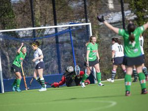 Picture by Sophie Rabey.  05-02-23.  Hockey Action at Footes Lane - Guernsey vs Surbition Lionesses.. (31775137)
