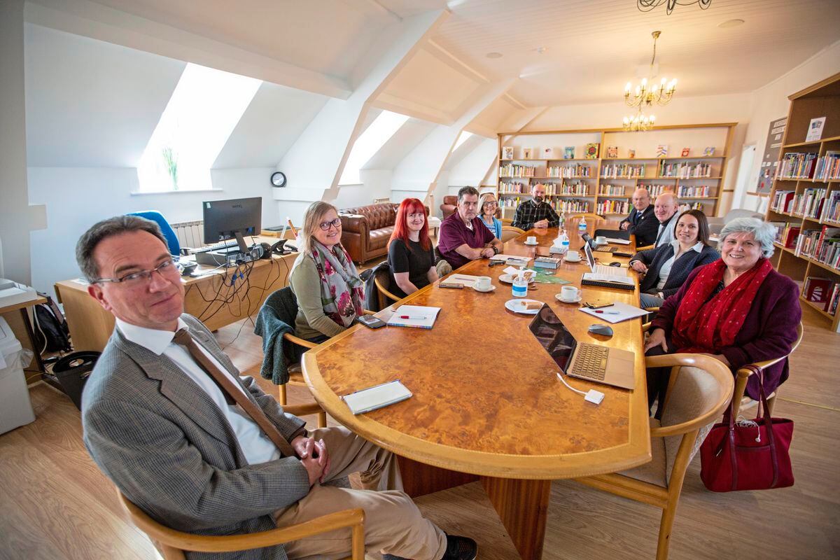 The International Federation of Library Associations and Institutions holding its mid-year meeting of its School Libraries Section at Blanchelande College. Clockwise from front, Darryl Toerien, Elizabeth Hutchinson, Ali Kennedy, Albert Boekhorst, Joan Beuche, Hugh Rose, Michael Fattorini, Hans-Petter Storemyr, Valerie Glass and Luisa Marquardt. (Picture by Luke Le Prevost, 30741449)