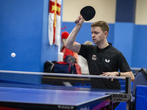 Picture by Luke Le Prevost. 28-01-23..CI Top 12 Table Tennis competition action at the Table Tennis Centre. Lawrence Stacey. (31751928)