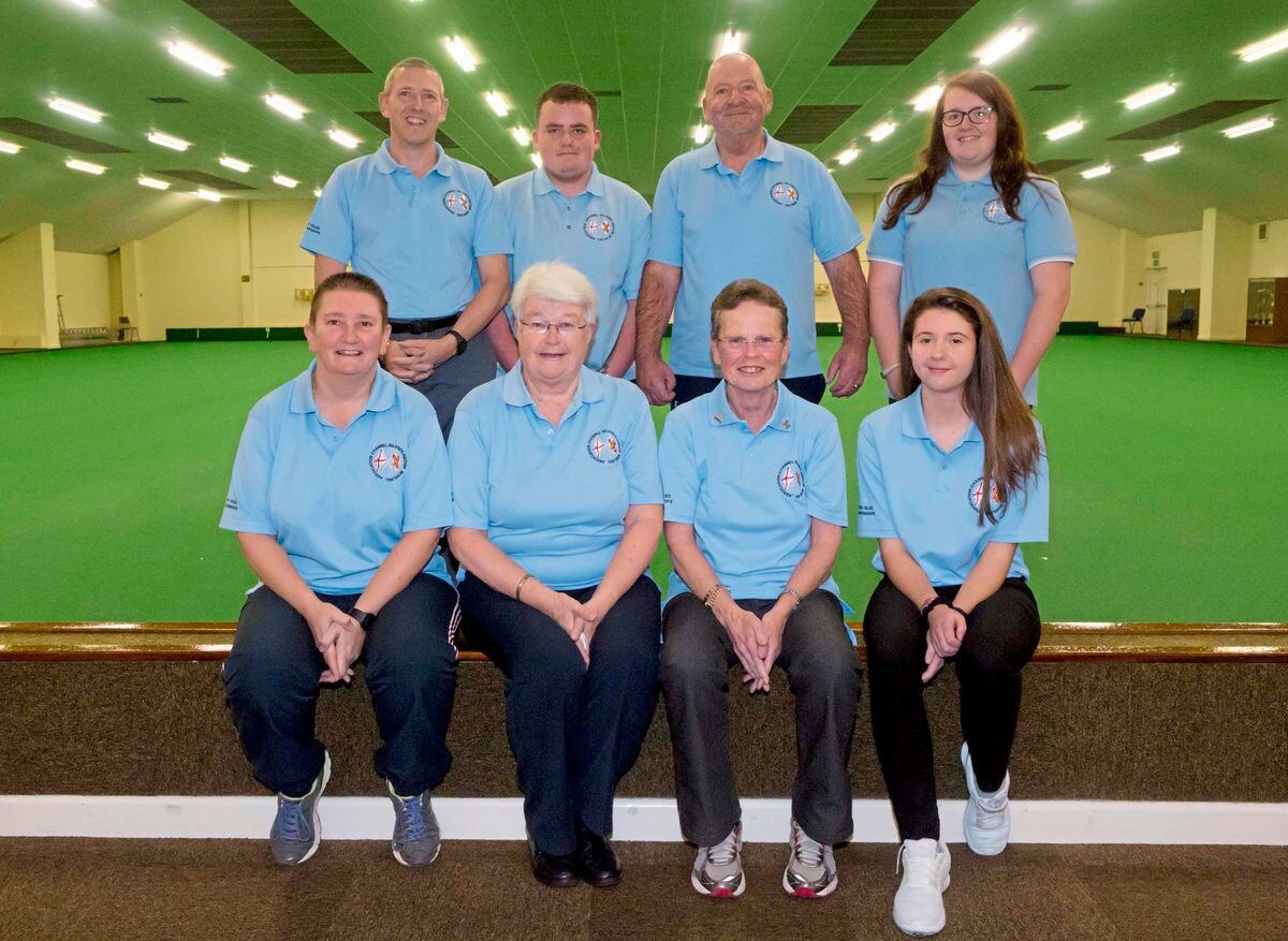 The Guernsey contingent who represented the Channel Islands at the British Isles Indoor Bowls Championships. The successful women's triple were Alison Merrien (front row, far left), Shirley Petit (front, second from right) and Catherine Snell (back row, far right). (Picture by Steve Sarre, 24064848)