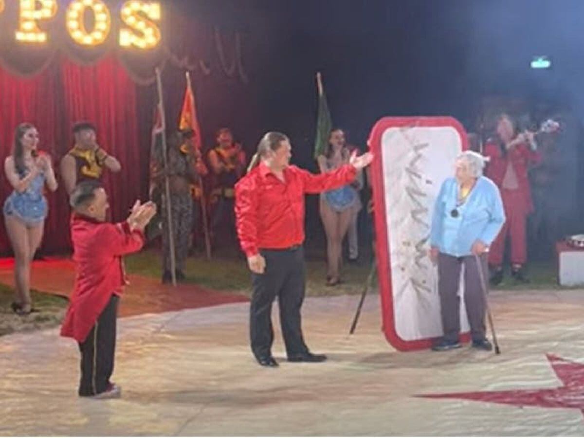 Woman, 99, achieves dream of being knife-thrower’s target in circus performance
