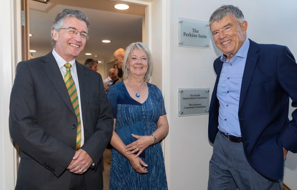 The Bailiff Richard McMahon, left, with Dame Mary Perkins and Doug Perkins at the official opening of The Perkins Suite at KGV Playing Fields. (Picture by Chris George, 28458849)