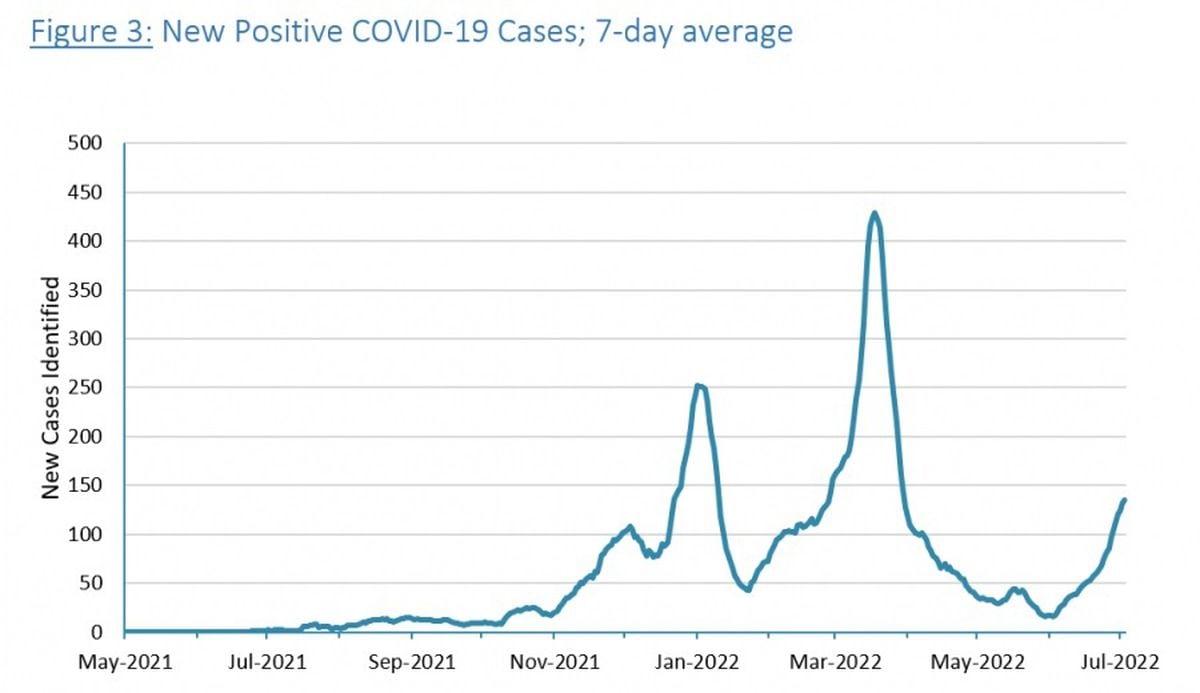 This graph from the States shows the seven-day average in the number of Covid cases.