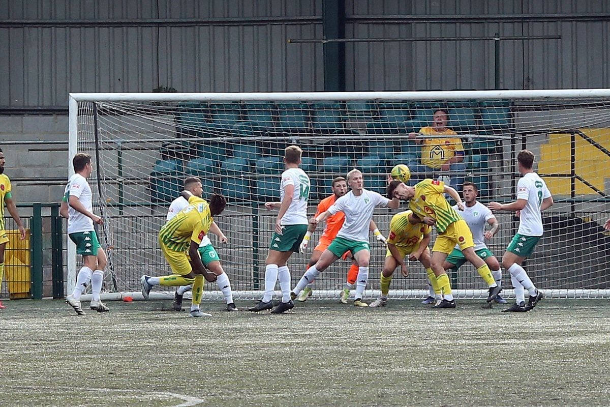Thomas Dodds in the centre of the action for GFC at Sutton Common Rovers. (Picture by ESA Photos, 31230366)