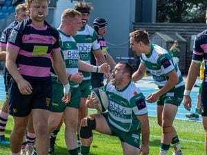 Tom Ceillam roars in delight after scoring the first Guernsey Raiders try against Sevenoaks. (Picture by Martin Gray, www.guernseysportphotography.com, 32515572)