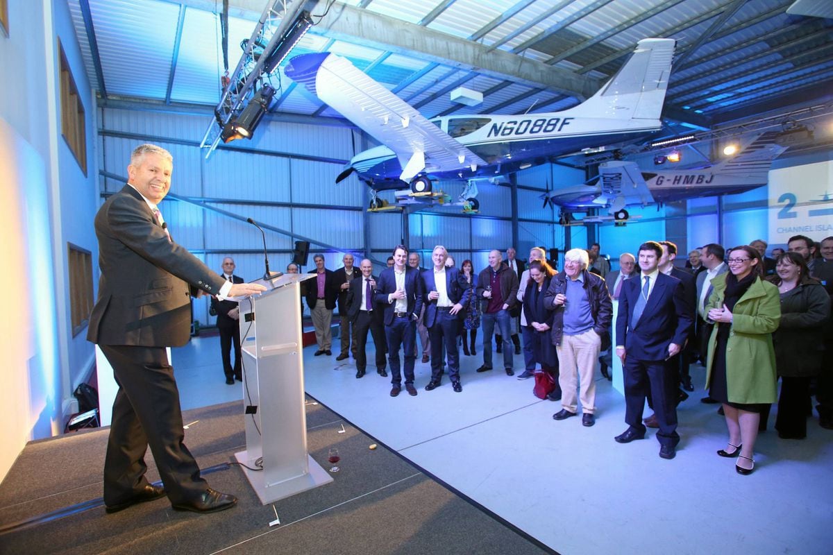 The launch of the Guernsey Aircraft Registry in 2013. It was held in the ASG hangar, with Fergus Woods, then director of civil aviation, making the introductory speech. (31217469)