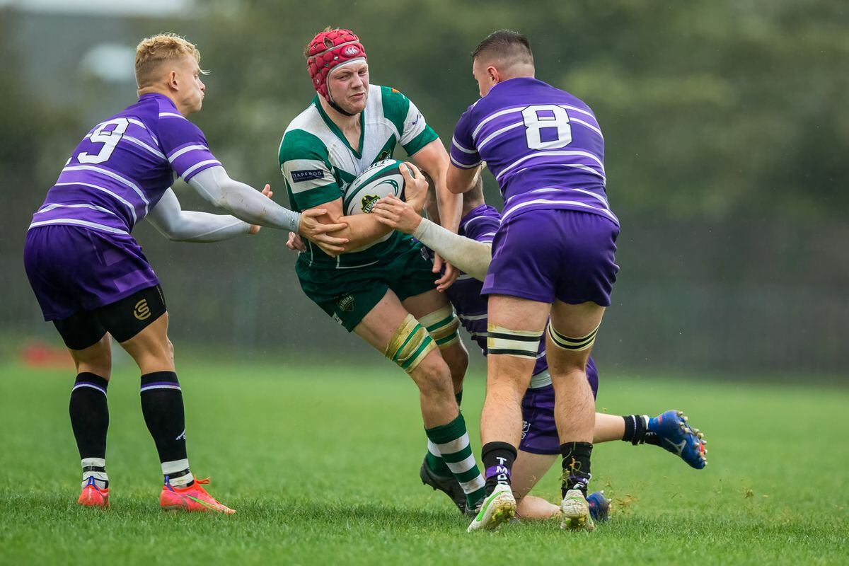Oscar Baird, being tackled in the Raiders' match against Leicester Lions, will come into the side against Bury St Edmounds. (Picture by www.guernseysportphotography.com)