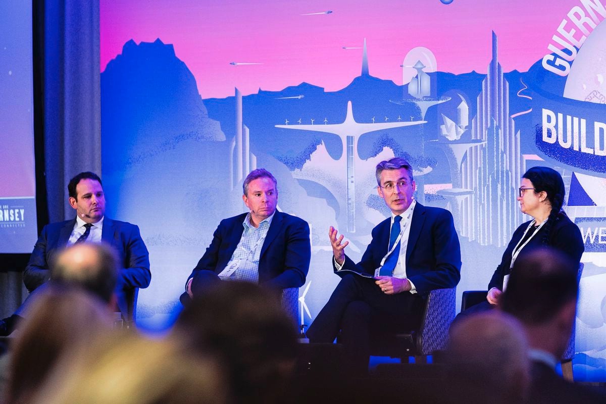 Tom Carey of law firm Carey Olsen (second from the left) at the Funds Forum in London. With him are, left to right, Damon Ambrosini of BDO, Miles Celic of TheCityUK, and Daniela Silcock of the Pensions Policy Institute. (30261335)