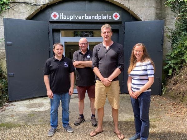 Dan Snow was filming in Guernsey in July with Festung Guernsey and Tours of Guernsey.L-R Steve Powell and Pierre Renier from Festung, Dan Snow and Amanda Johns. (31293586)